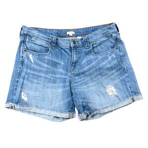 J. Crew Stretch Denim Distressed Cuffed Shorts Women Size 10 Blue